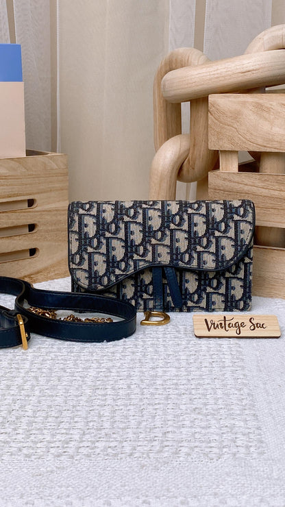 Dior Navy Oblique Saddle Belt Bag
