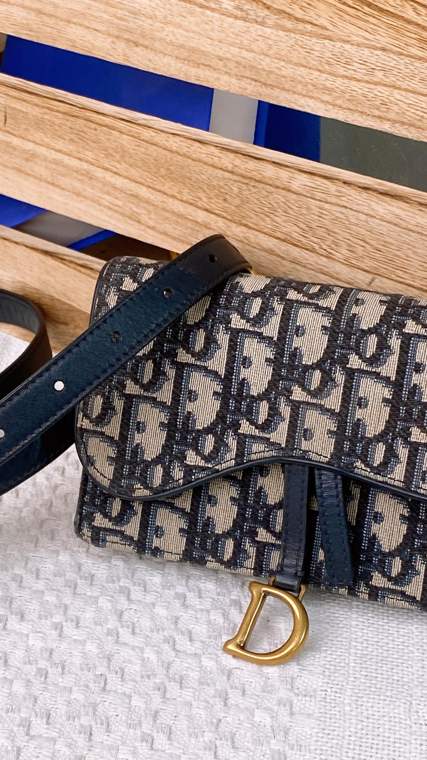 Dior Navy Oblique Saddle Belt Bag