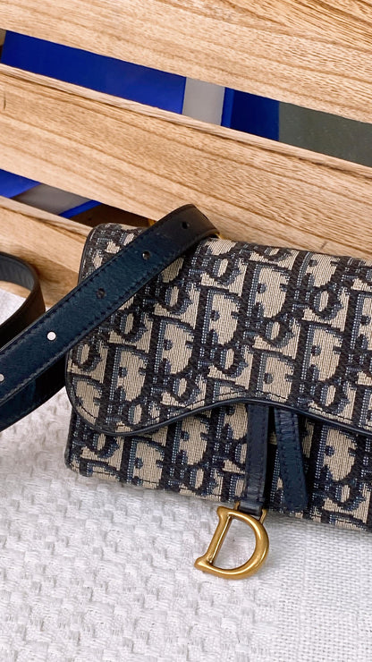 Dior Navy Oblique Saddle Belt Bag