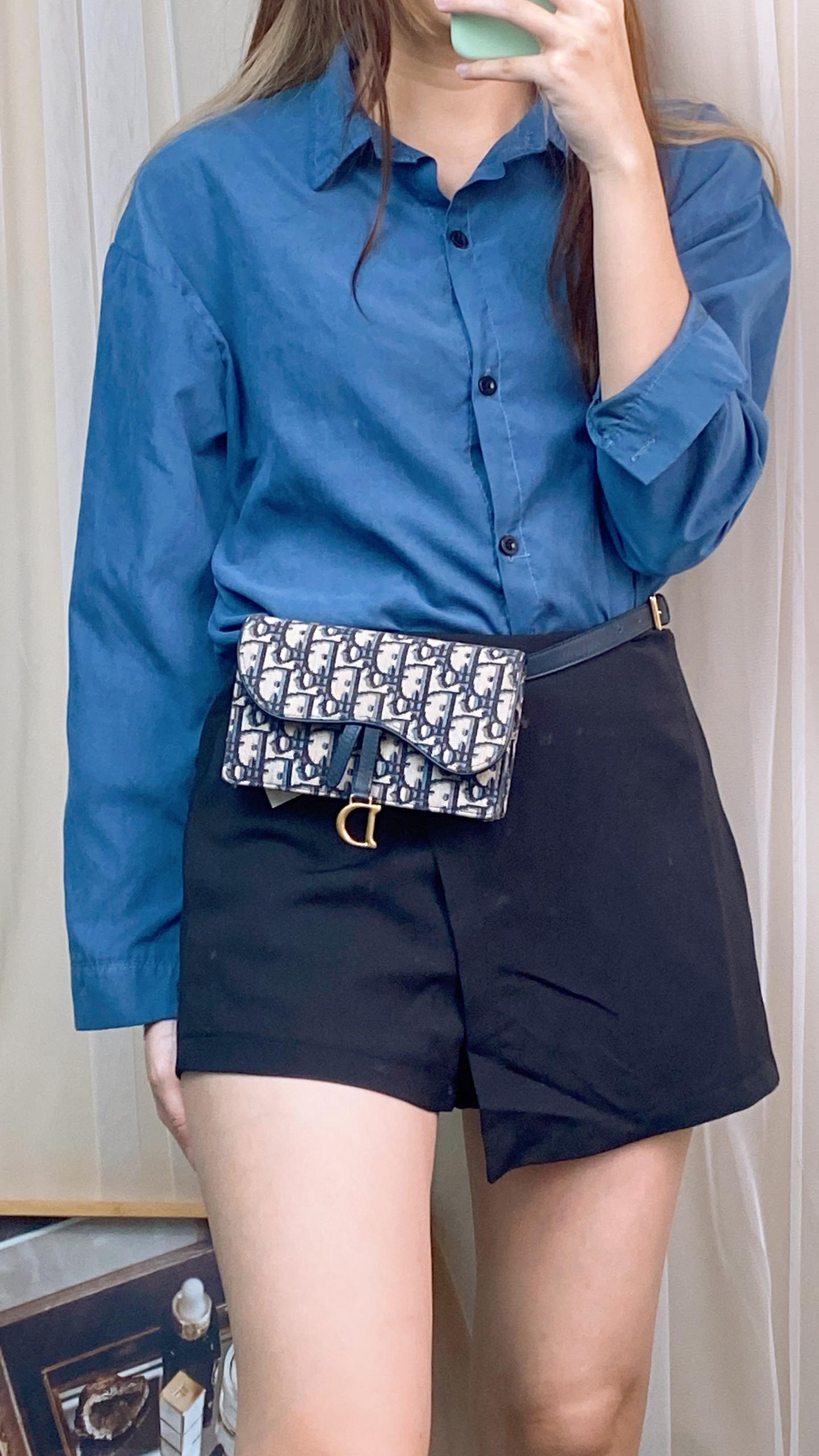 Dior Navy Oblique Saddle Belt Bag