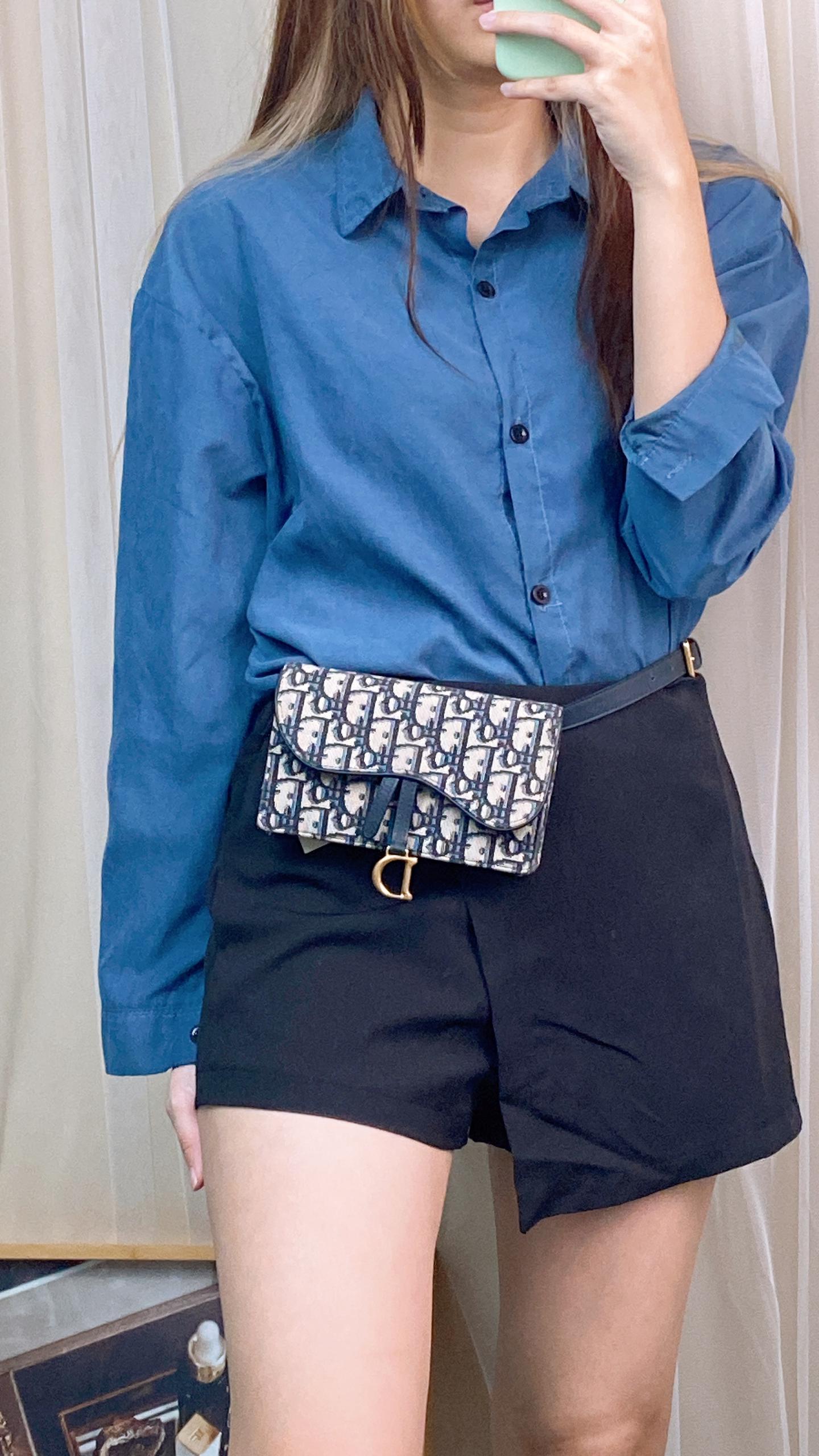 Dior Navy Oblique Saddle Belt Bag