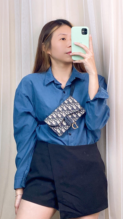 Dior Navy Oblique Saddle Belt Bag