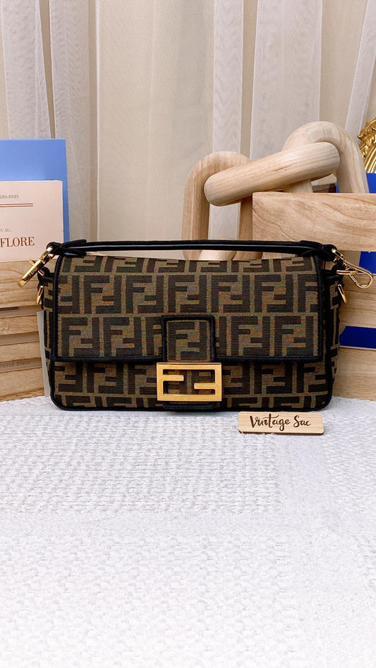 Fendi Brown FF Jacquard Baguette
