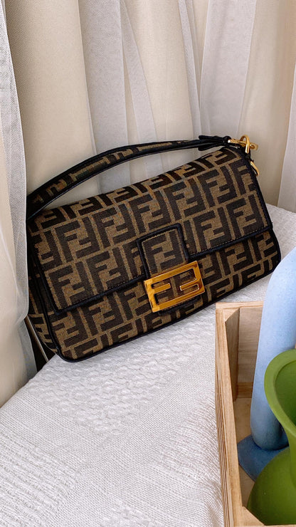 Fendi Brown FF Jacquard Baguette