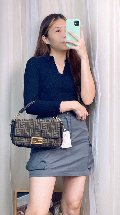 Fendi Brown FF Jacquard Baguette