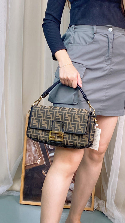 Fendi Brown FF Jacquard Baguette