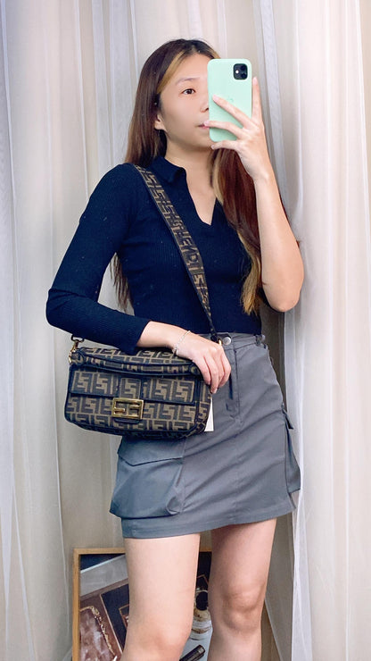 Fendi Brown FF Jacquard Baguette