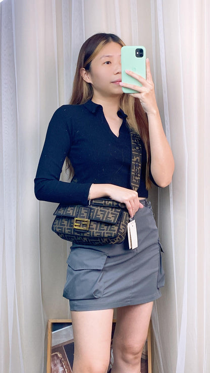 Fendi Brown FF Jacquard Baguette