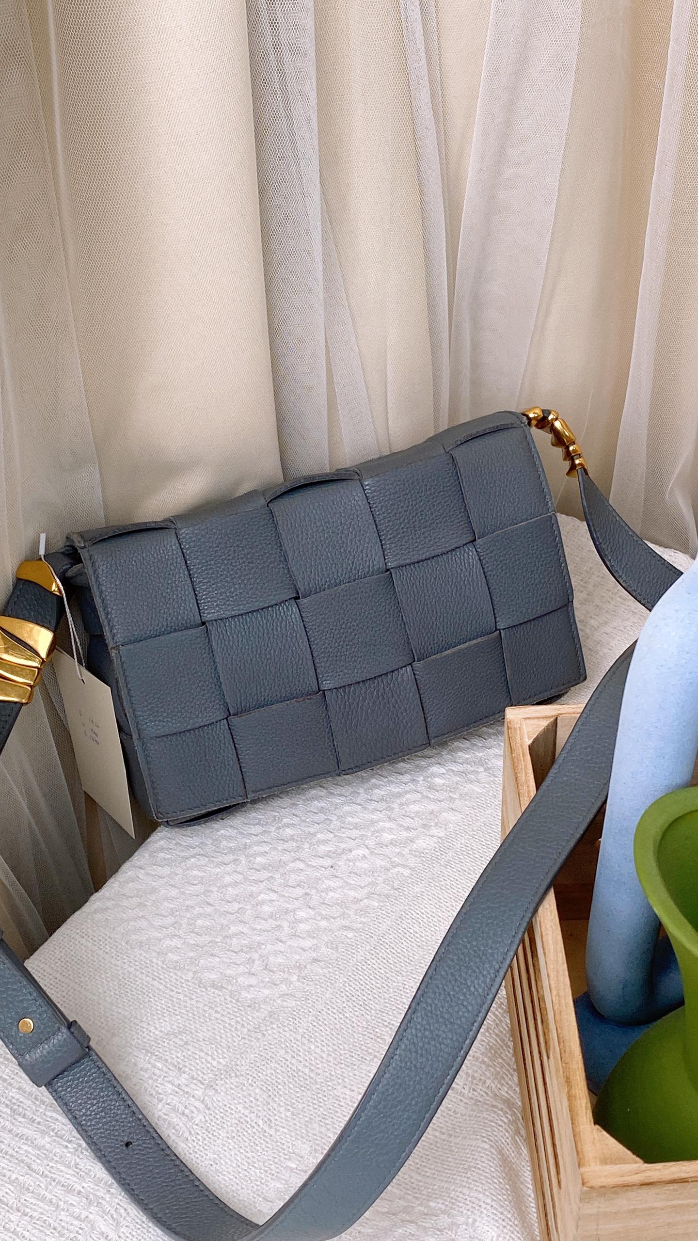 BV Dark Grey Grained Calfskin Cassette Bag (GHW)