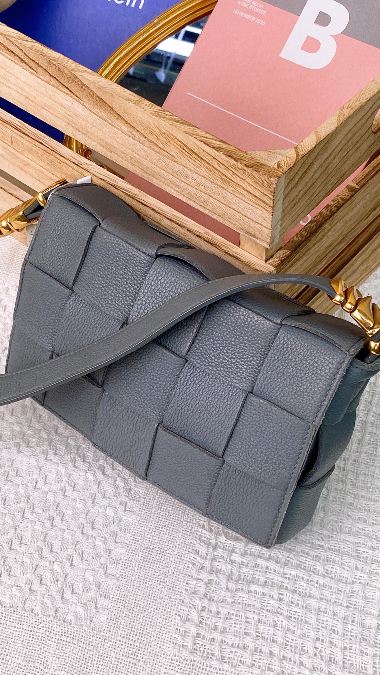 BV Dark Grey Grained Calfskin Cassette Bag (GHW)