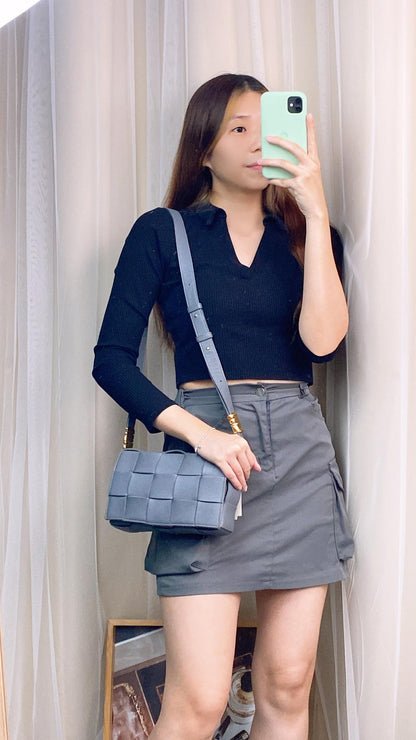 BV Dark Grey Grained Calfskin Cassette Bag (GHW)