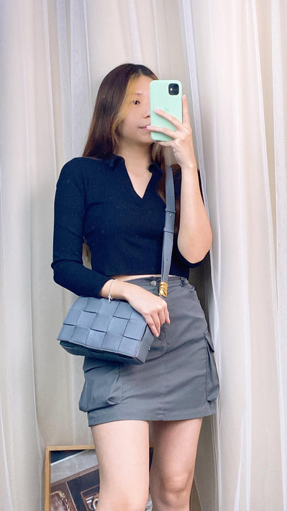 BV Dark Grey Grained Calfskin Cassette Bag (GHW)