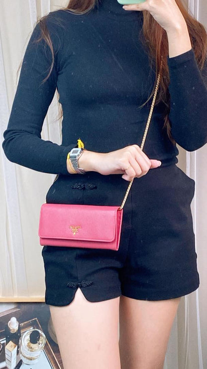 Prada Pink Saffiano Luc Ling Wallet