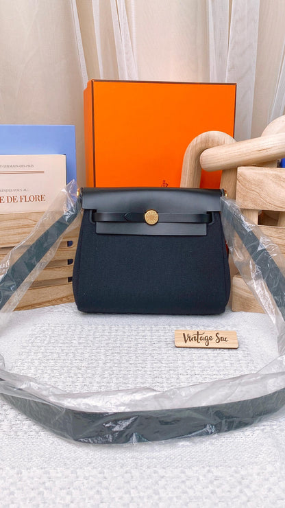 Hermes Black Canvas Mini Herbag GHW