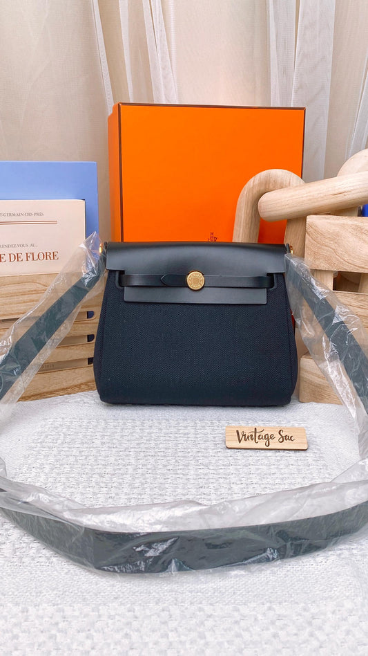 Hermes Black Canvas Mini Herbag GHW