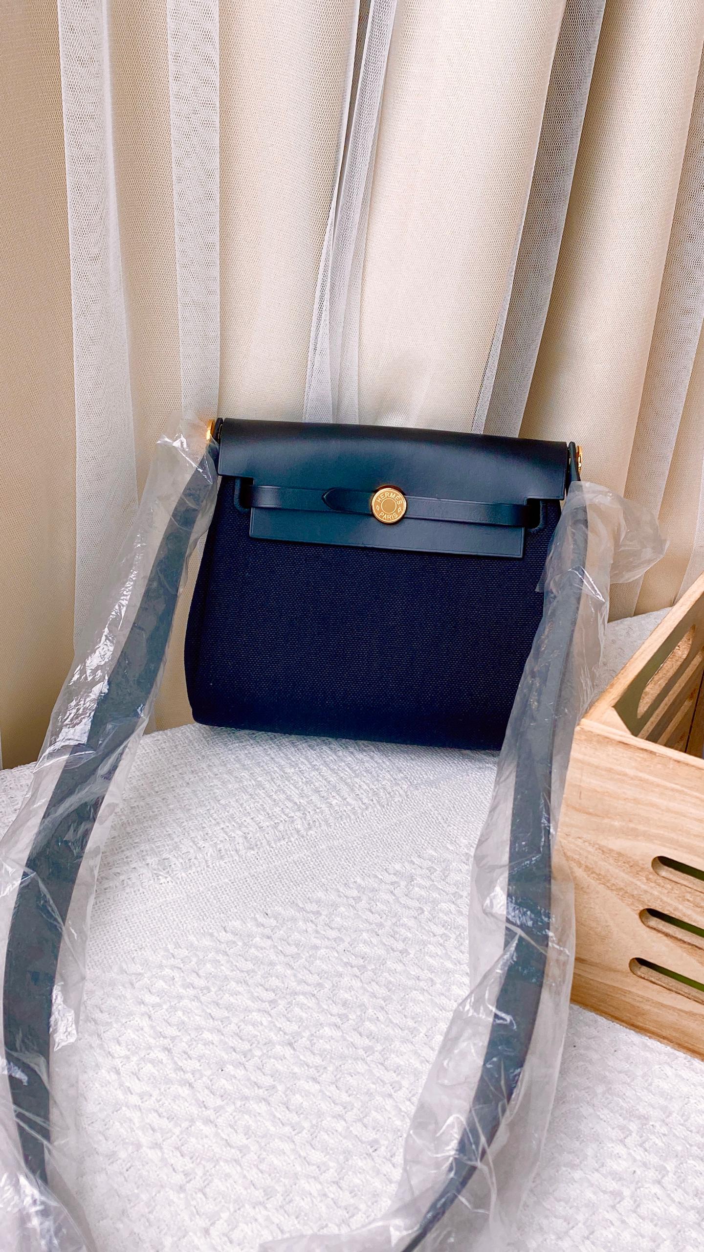Hermes Black Canvas Mini Herbag GHW
