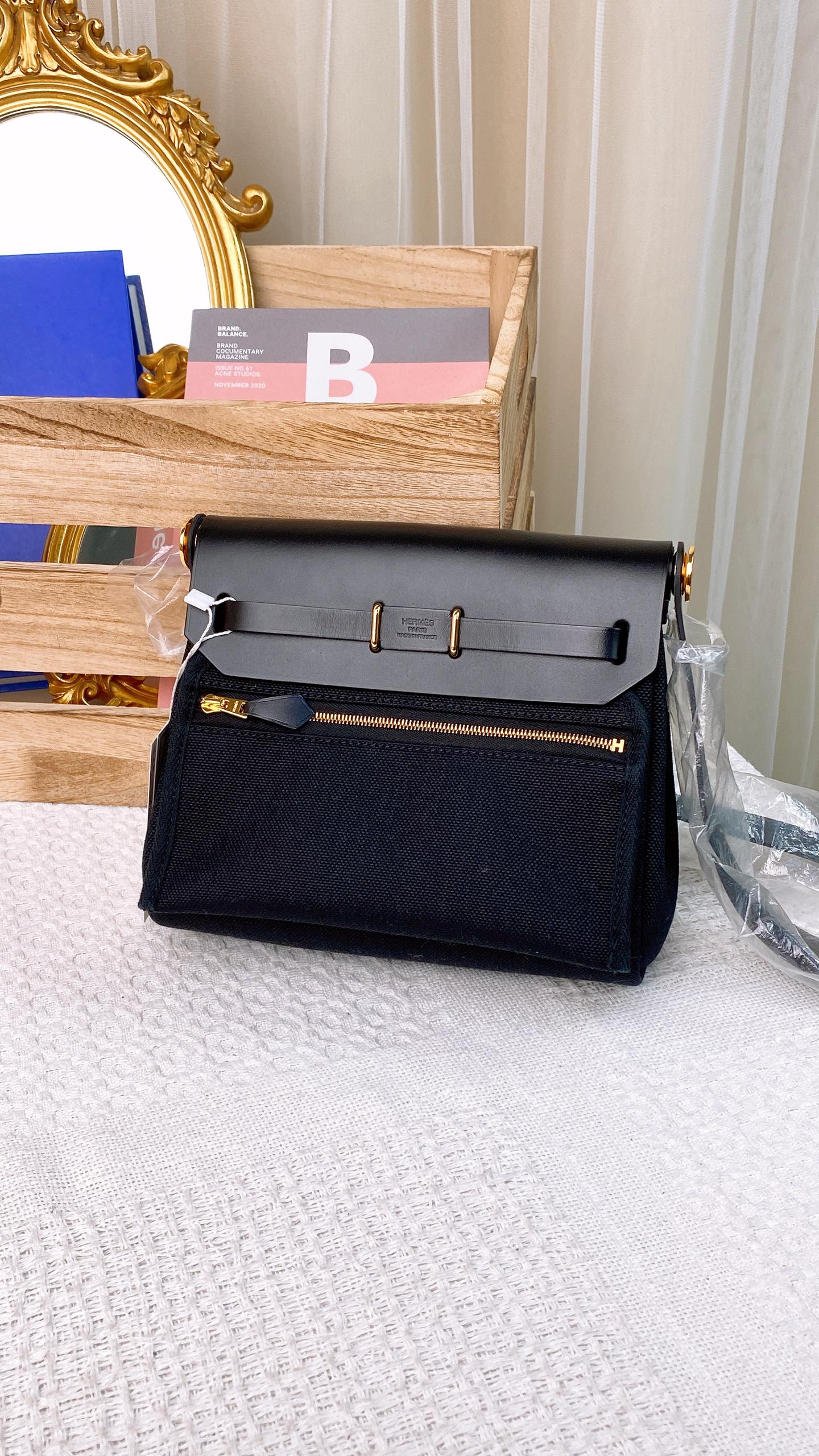 Hermes Black Canvas Mini Herbag GHW