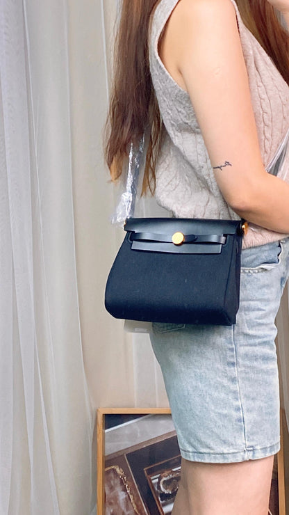 Hermes Black Canvas Mini Herbag GHW