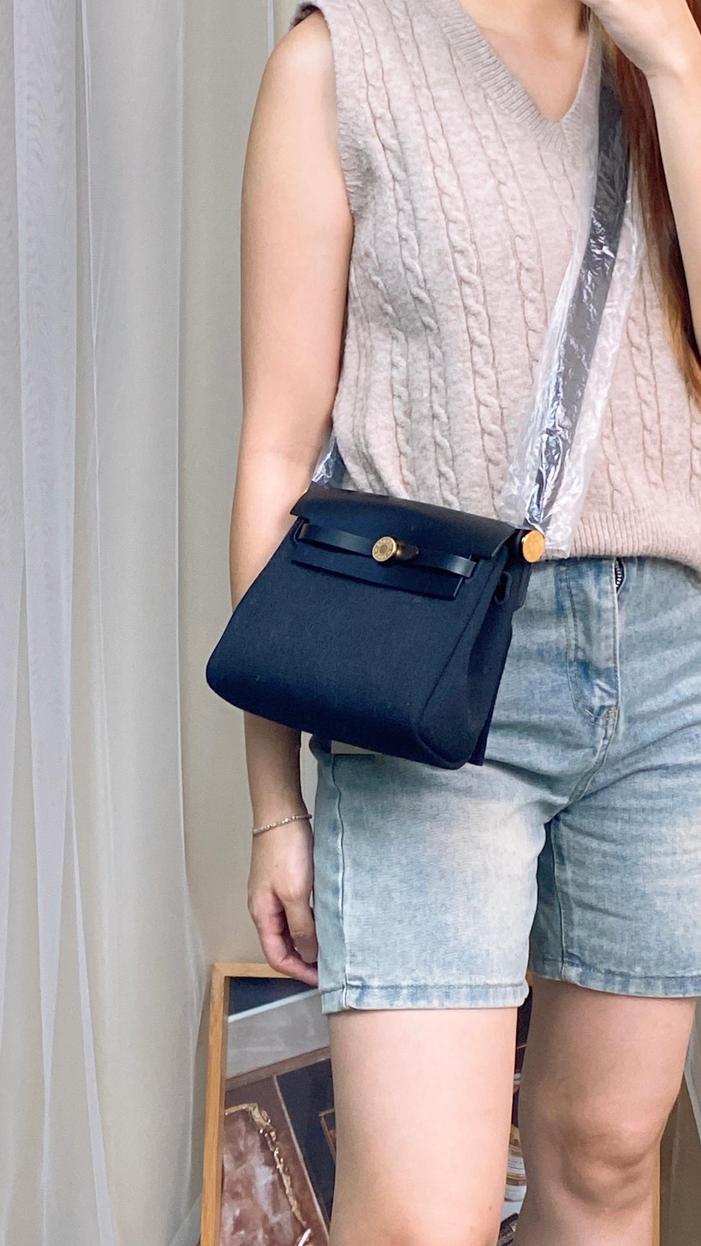 Hermes Black Canvas Mini Herbag GHW