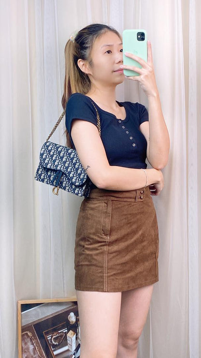 Dior Navy Oblique Medium Saddle Chain Pouch