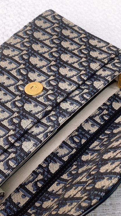 Dior Navy Oblique Medium Saddle Chain Pouch