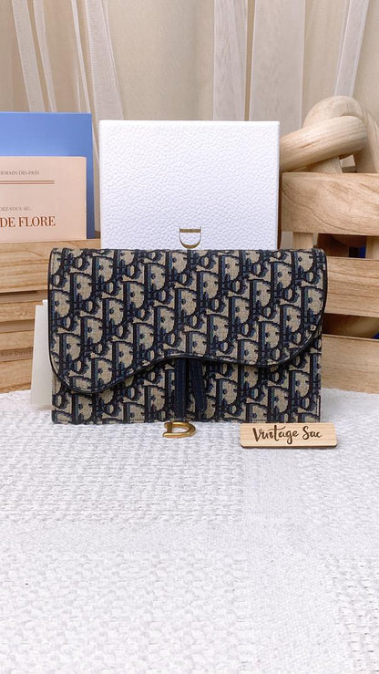 Dior Navy Oblique Medium Saddle Chain Pouch