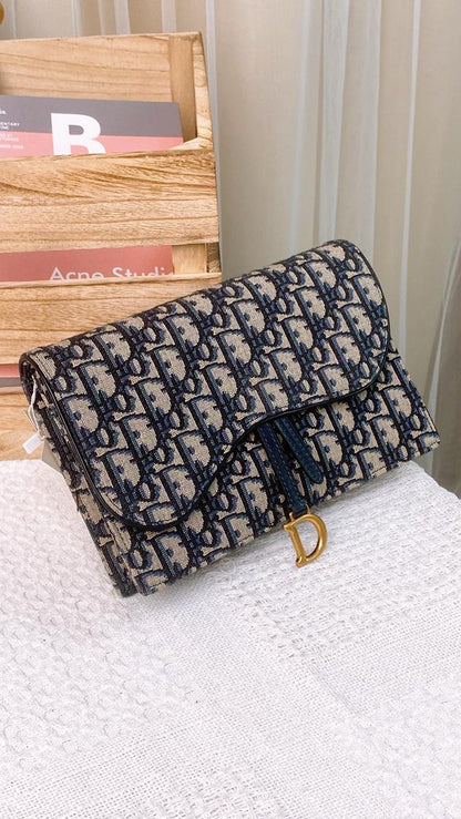 Dior Navy Oblique Medium Saddle Chain Pouch