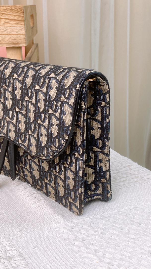 Dior Navy Oblique Medium Saddle Chain Pouch