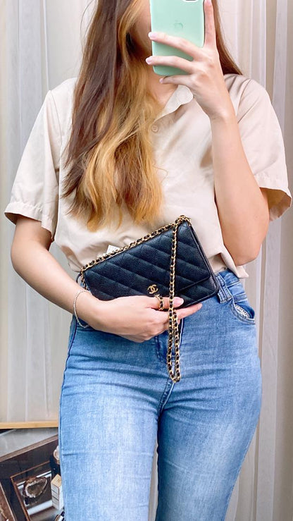 Chanel Black Caviar Classic WOC (GHW)