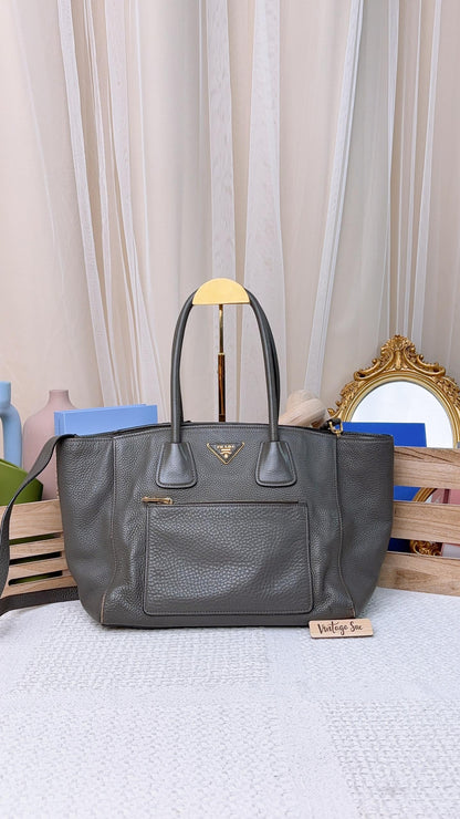 Prada Grey Vitello Daino 2-Way Bag