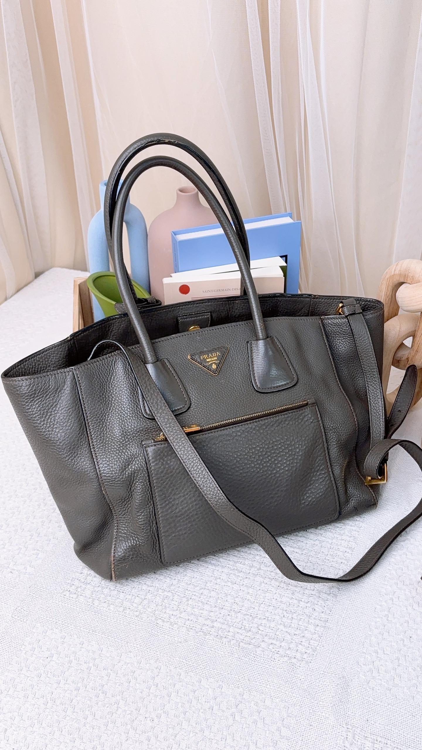 Prada Grey Vitello Daino 2-Way Bag