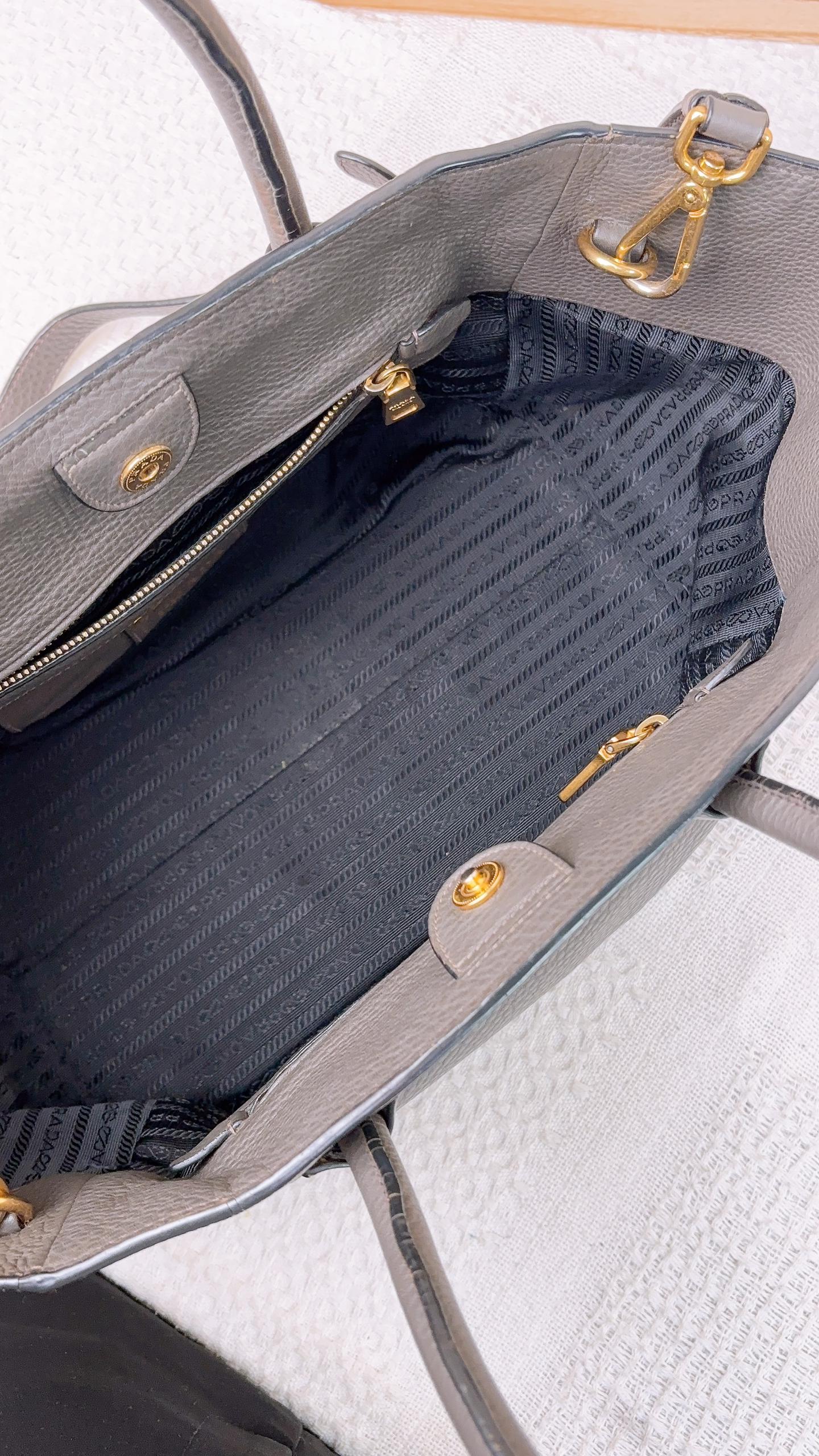 Prada Grey Vitello Daino 2-Way Bag