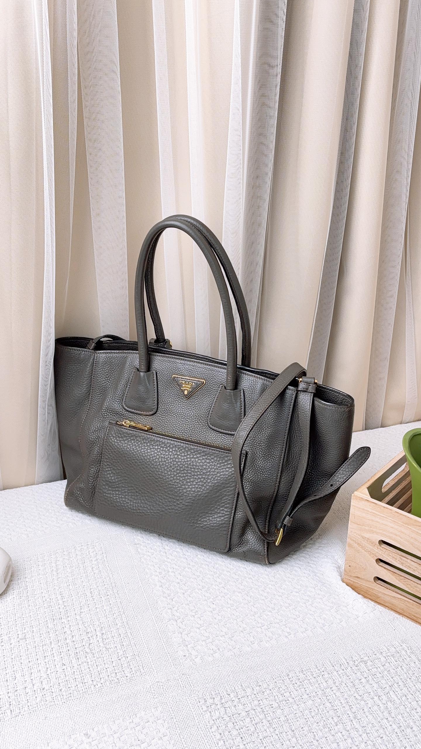Prada Grey Vitello Daino 2-Way Bag