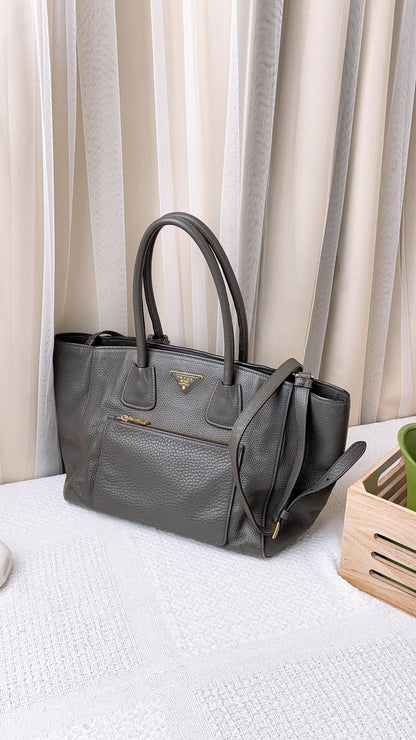 Prada Grey Vitello Daino 2-Way Bag