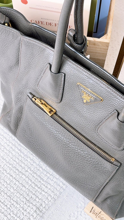 Prada Grey Vitello Daino 2-Way Bag