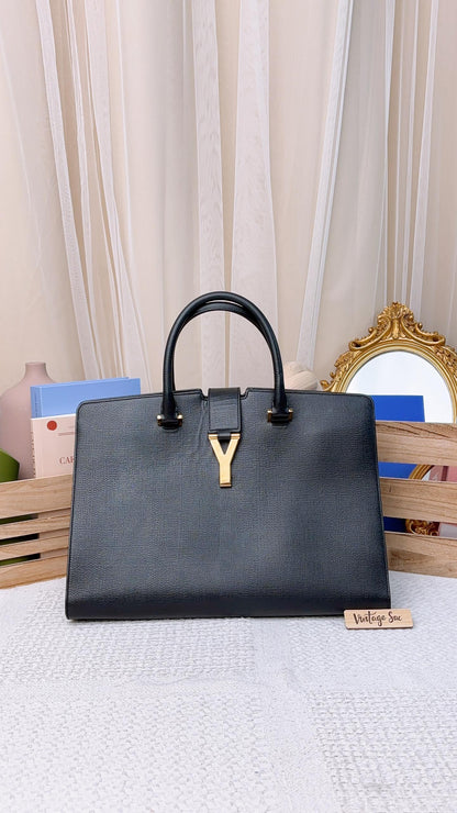YSL Black Leather Medium Cabas Chyc Tote