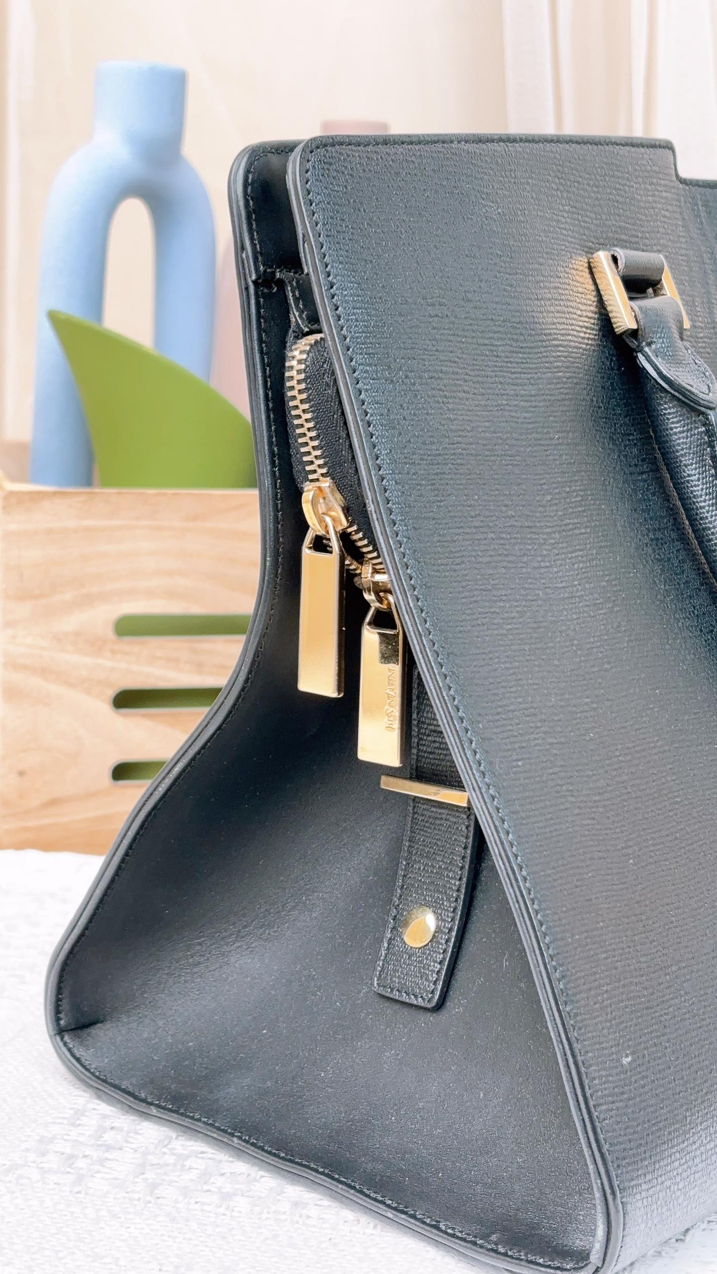 YSL Black Leather Medium Cabas Chyc Tote