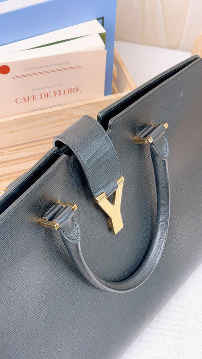 YSL Black Leather Medium Cabas Chyc Tote