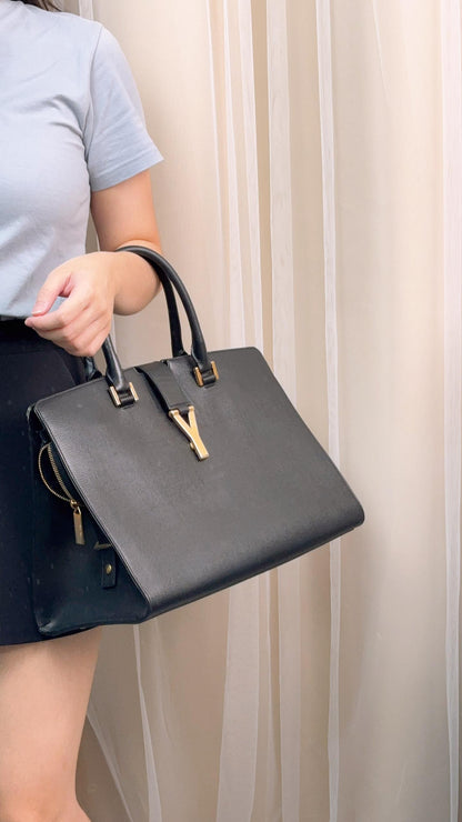 YSL Black Leather Medium Cabas Chyc Tote