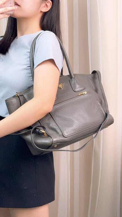 Prada Grey Vitello Daino 2-Way Bag
