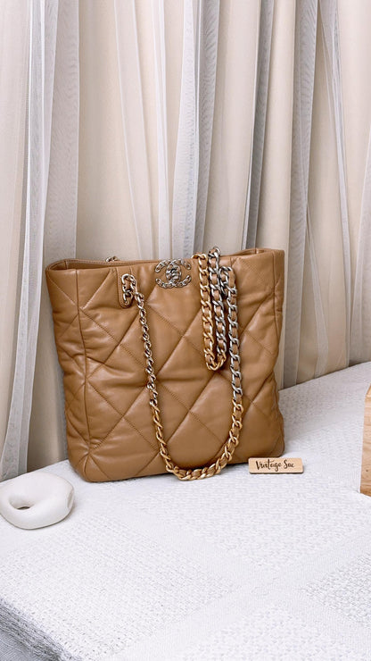 Chanel Beige Lambskin 19 Shopping Bag (SHW)