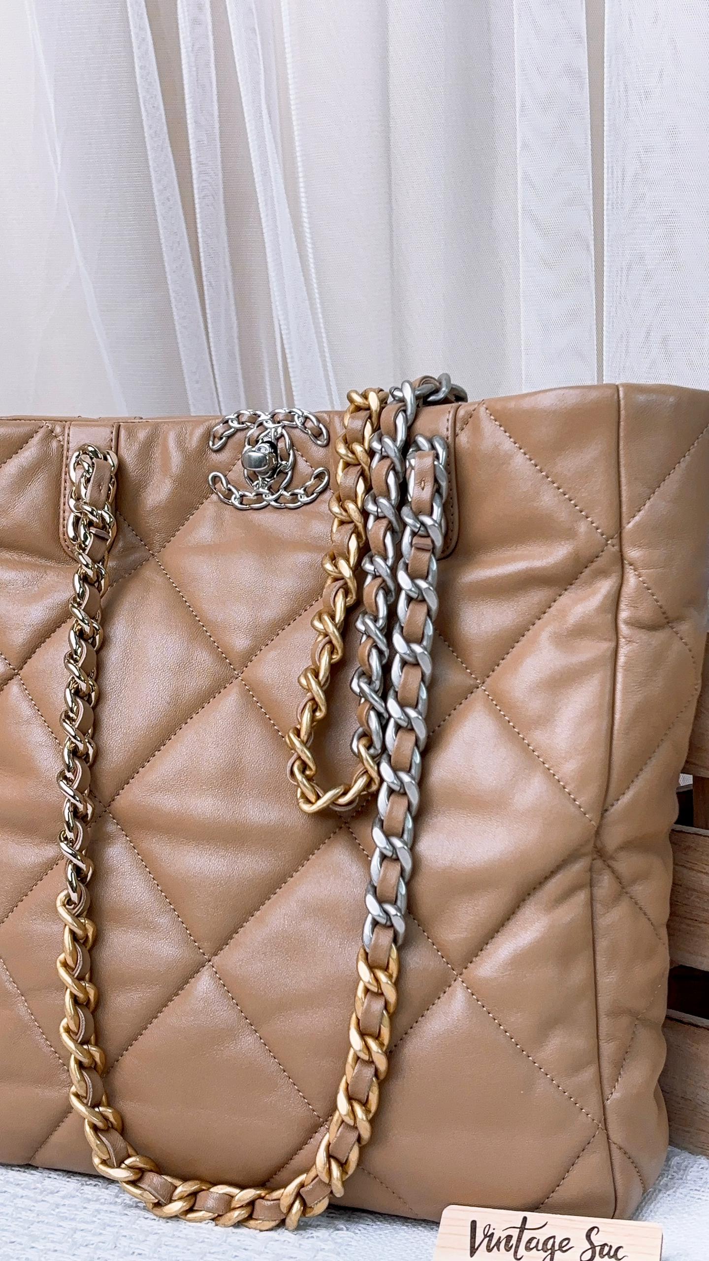 Chanel Beige Lambskin 19 Shopping Bag (SHW)