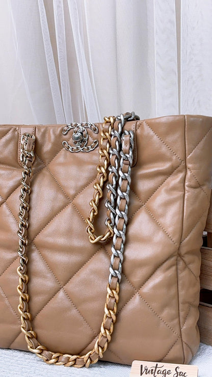 Chanel Beige Lambskin 19 Shopping Bag (SHW)