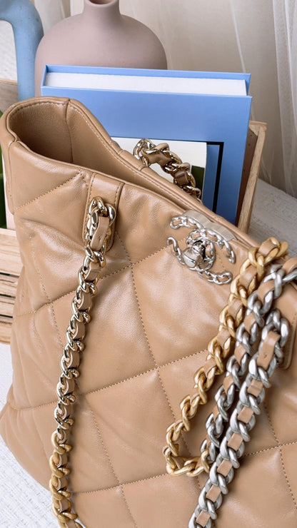 Chanel Beige Lambskin 19 Shopping Bag (SHW)