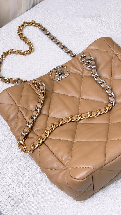 Chanel Beige Lambskin 19 Shopping Bag (SHW)