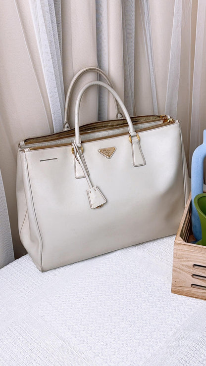 Prada White Galleria Saffiano Large Bag