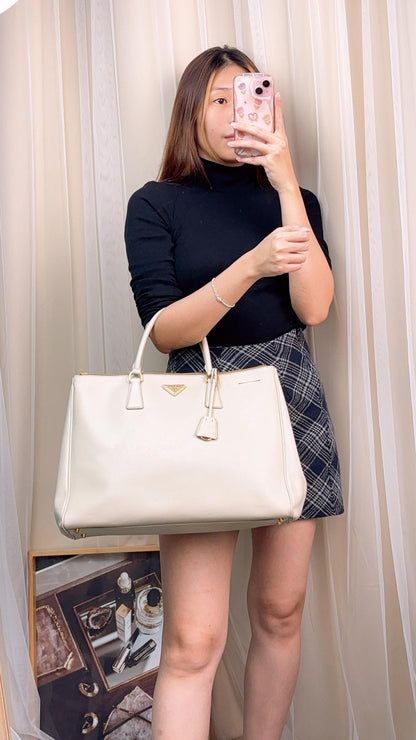 Prada White Galleria Saffiano Large Bag