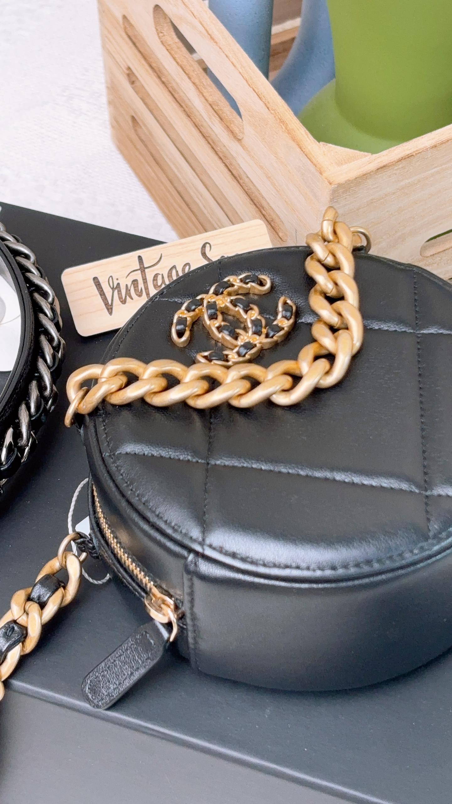Chanel Black Lambskin Round 19 Clutch on Chain