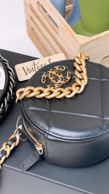 Chanel Black Lambskin Round 19 Clutch on Chain