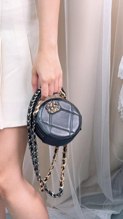 Chanel Black Lambskin Round 19 Clutch on Chain